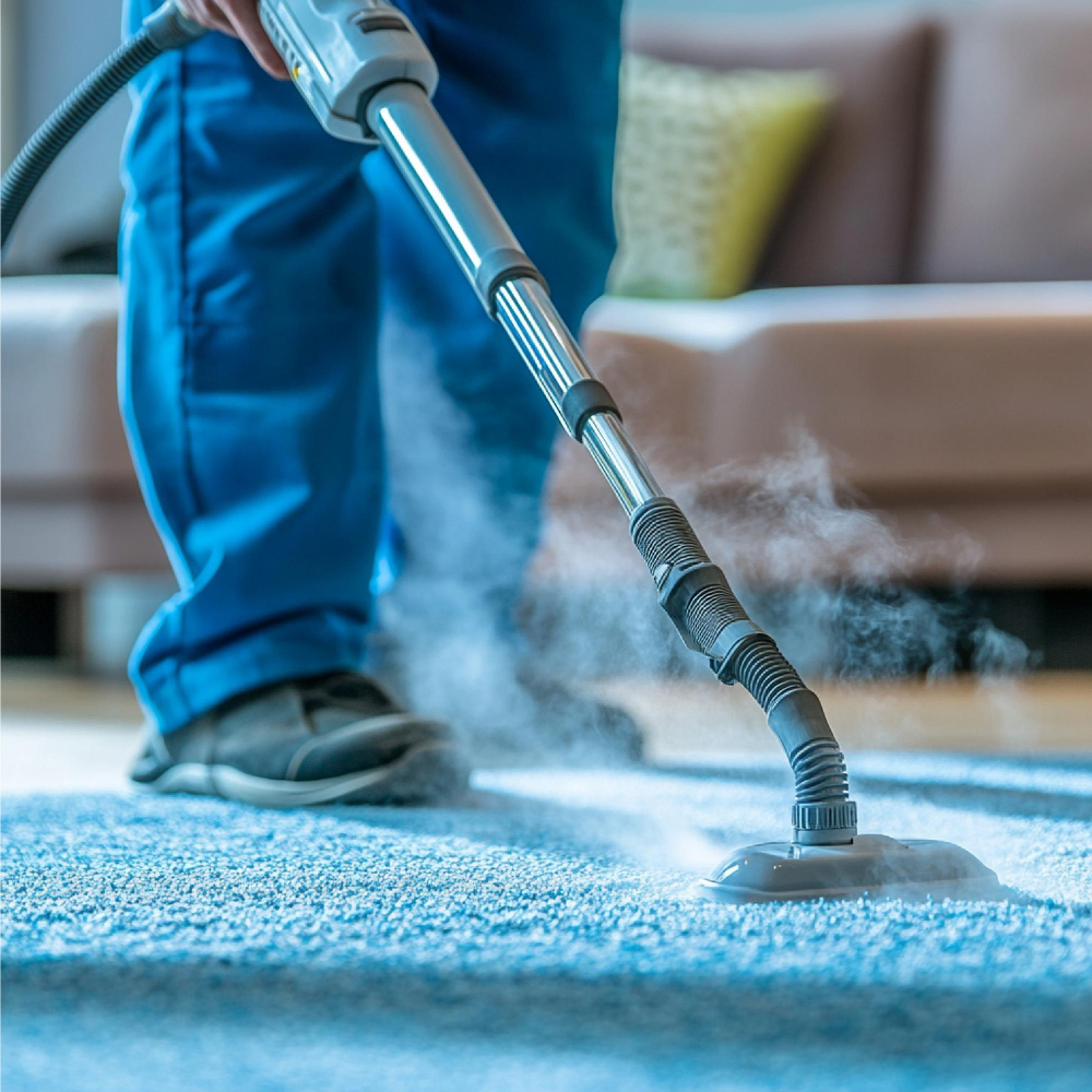 Professional carpet and upholstery cleaning service in London living room, using safe child- and pet-friendly solutions