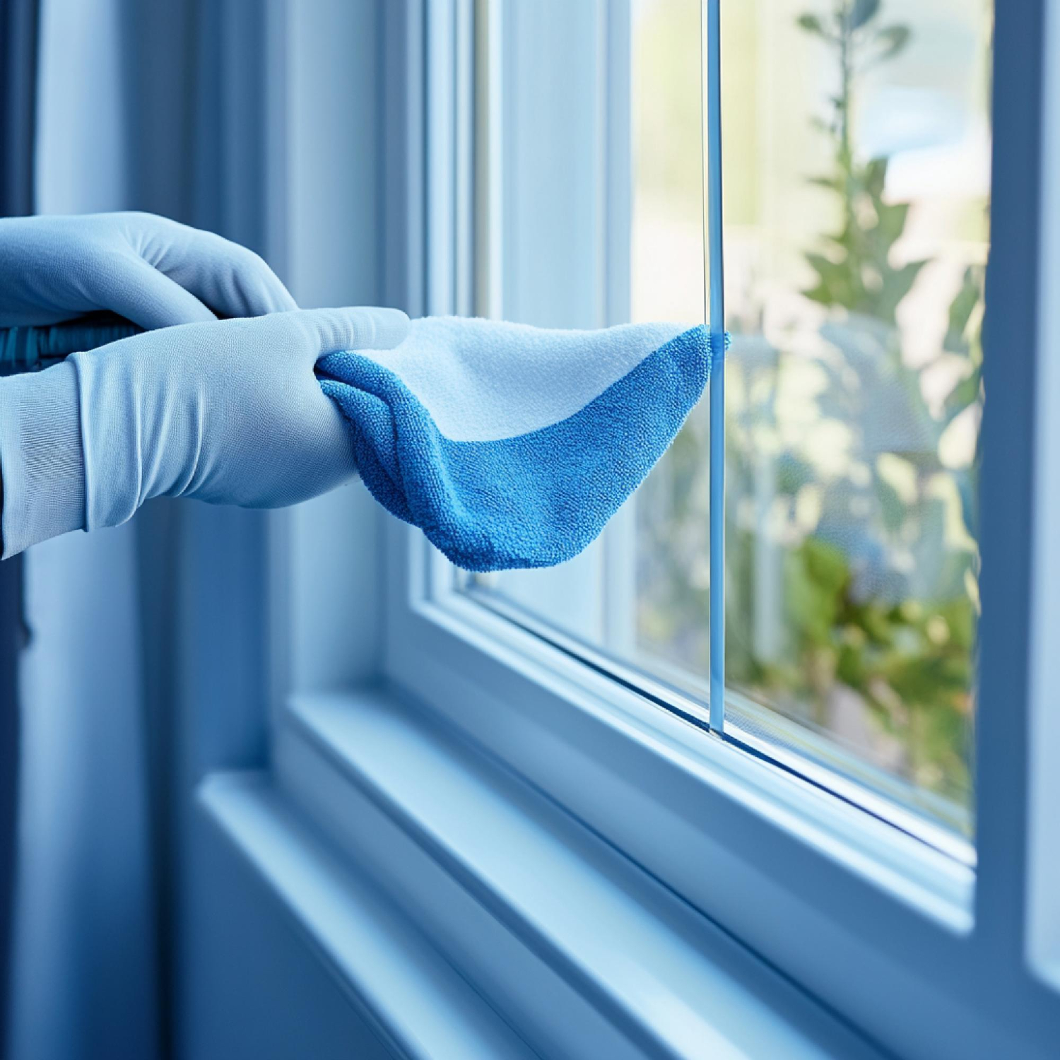 Traditional window cleaning service in London using squeegee and cloth for a streak-free finish inside and out