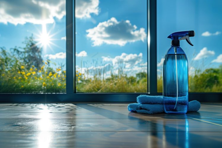 Traditional window cleaning service in North London, East London and Essex with squeegee and cloth, leaving glass, frames and sills spotless